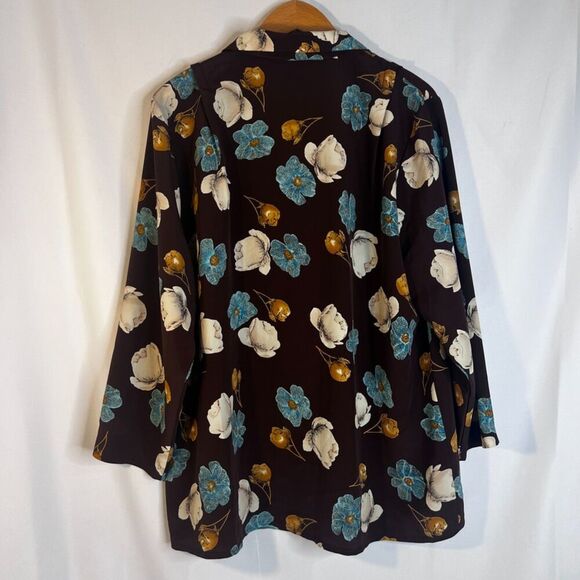 Graver Studio Brown Floral Print Button Front Lightweight Blouse Size XL - Picture 2 of 8